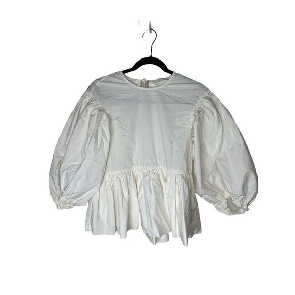 H&M-Conscious-Exclusive- Balloon Sleeves Peplum top off-white sz XS - Picture 2 of 11